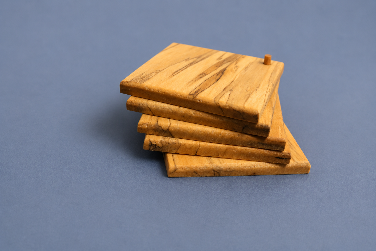 Set of five handcrafted hardwood coasters