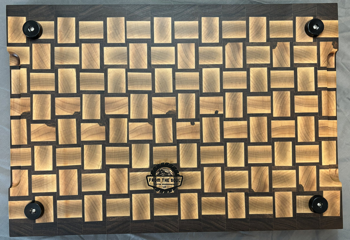 Maple & Walnut End Grain Basket Weave Cutting Board with Walnut Border (12" x 18")