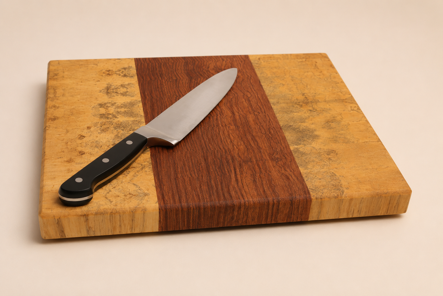 Book-Matched Ebiara & Magnolia End Grain Cutting Board – Handcrafted Artisan Hardwood Board (12" x 15")
