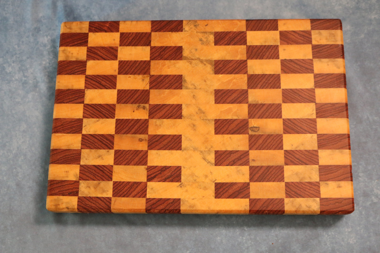 Ebiara & Magnolia End Grain Patterned Cutting Board – Handcrafted Hardwood Kitchen Board (11.5" x 16")