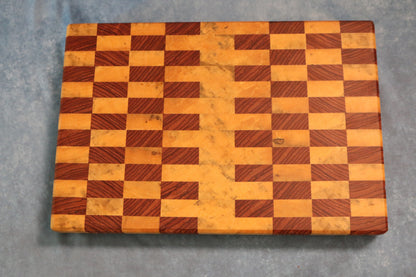 Ebiara & Magnolia End Grain Patterned Cutting Board – Handcrafted Hardwood Kitchen Board (11.5" x 16")