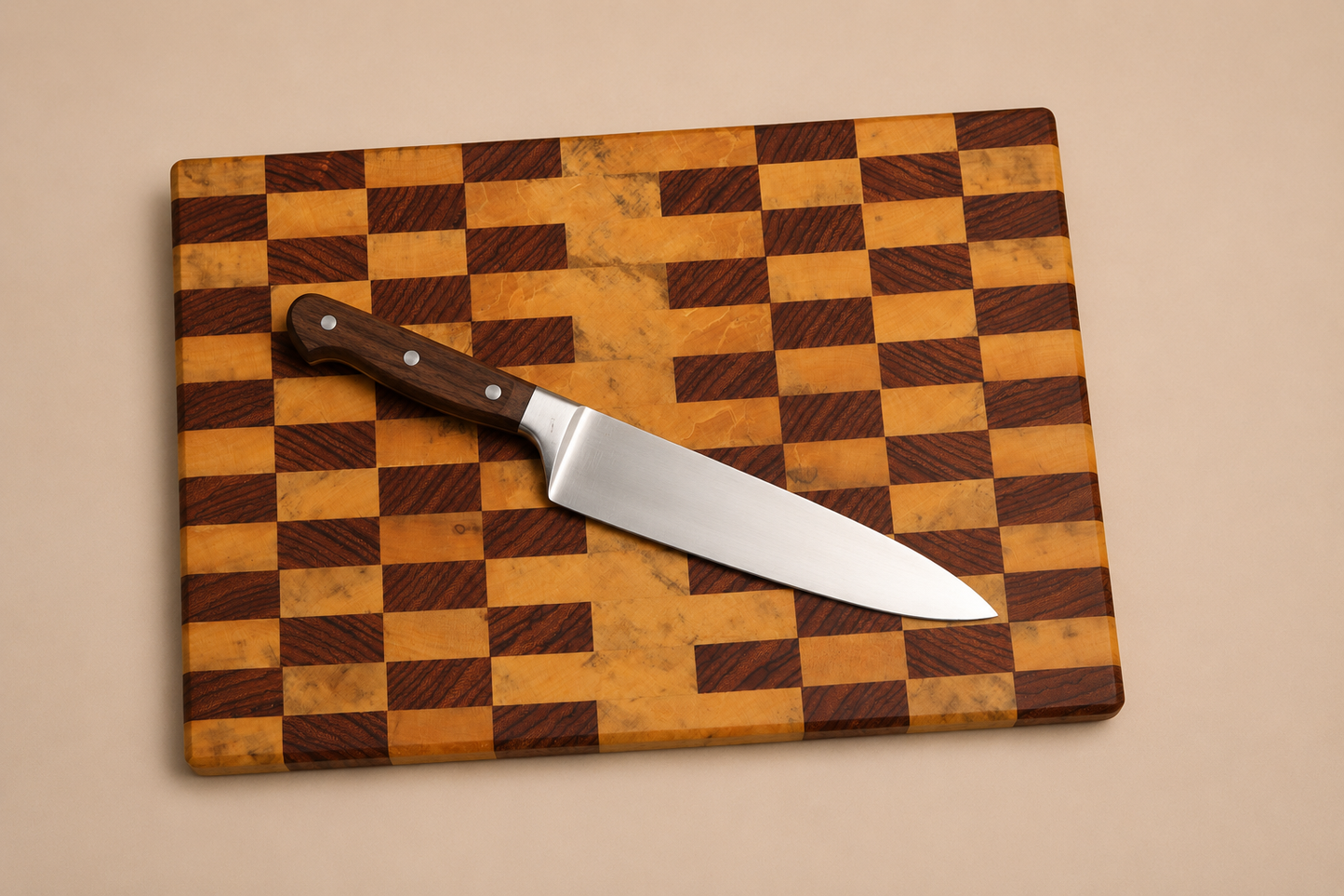 Ebiara & Magnolia End Grain Patterned Cutting Board – Handcrafted Hardwood Kitchen Board (11.5" x 16")