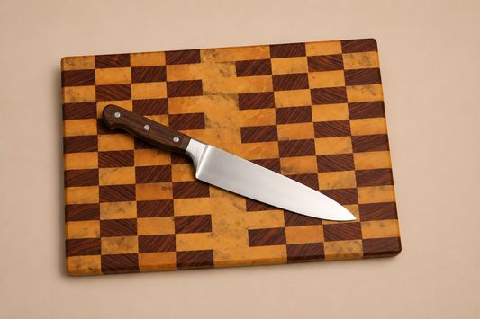 Ebiara & Magnolia End Grain Patterned Cutting Board – Handcrafted Hardwood Kitchen Board (11.5" x 16")