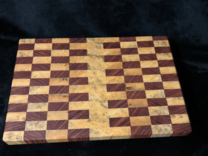 Ebiara & Magnolia End Grain Patterned Cutting Board – Handcrafted Hardwood Kitchen Board (11.5" x 16")