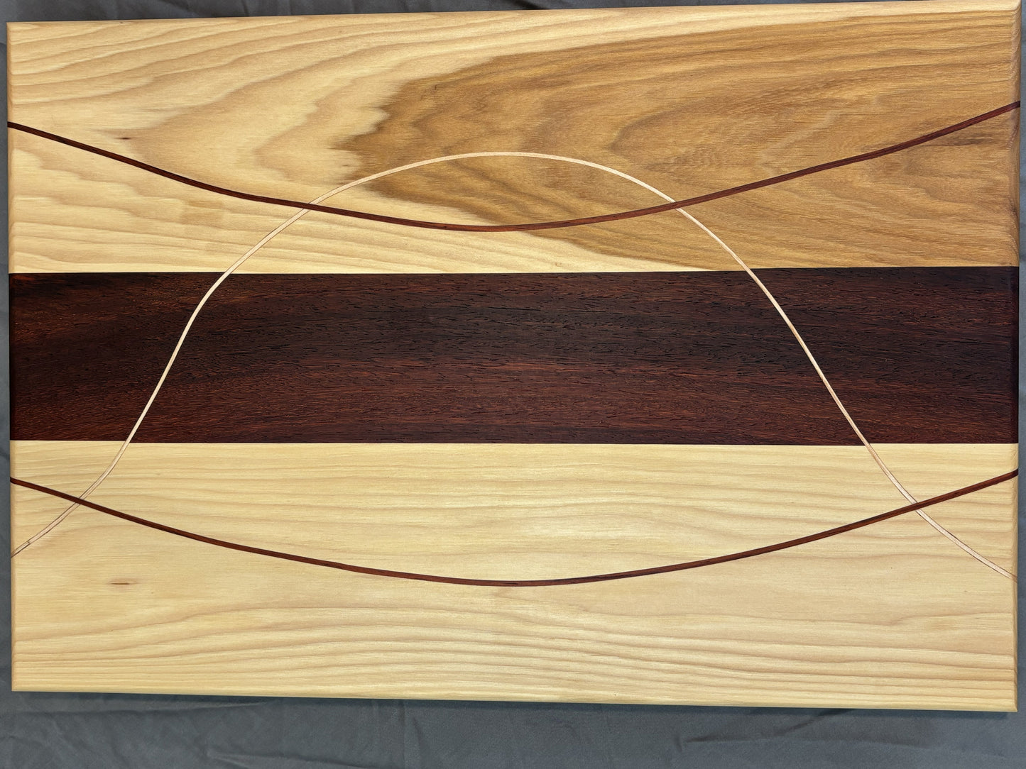 Hickory & Padauk Charcuterie Board with Inlay Ribbon Accents
