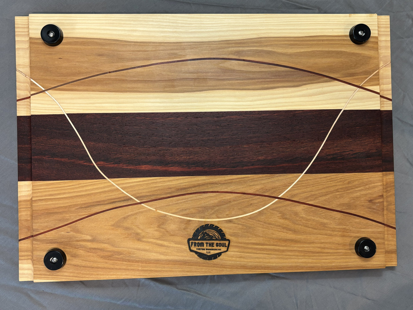 Hickory & Padauk Charcuterie Board with Inlay Ribbon Accents