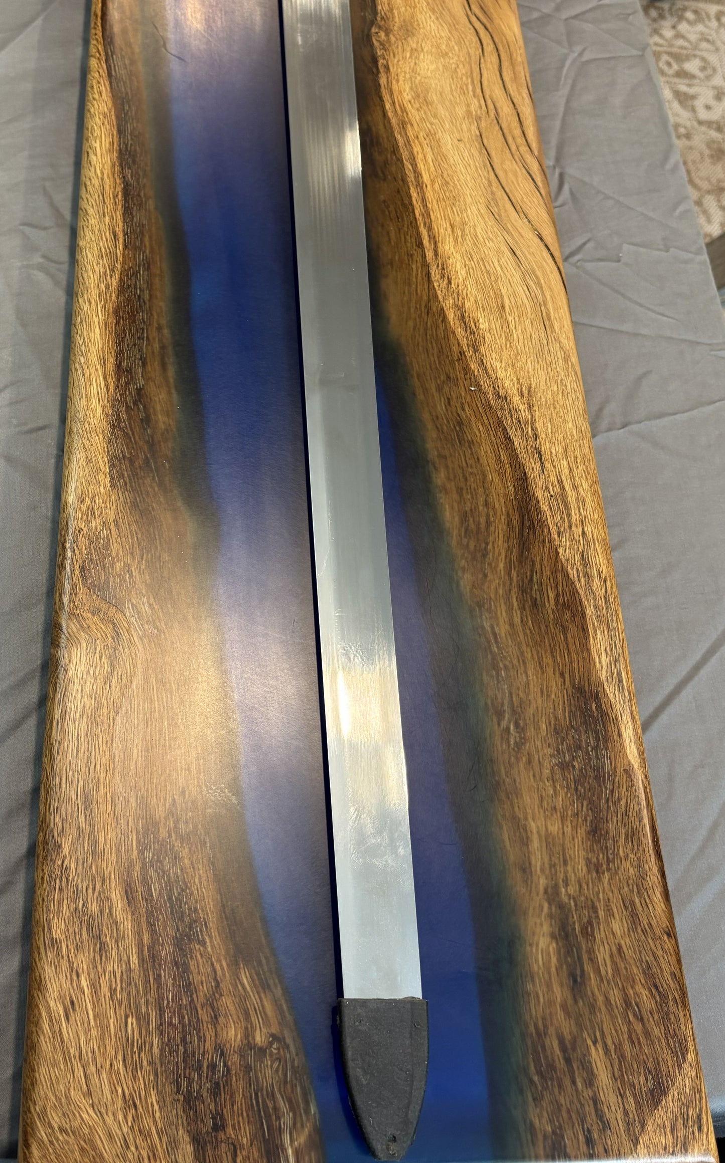 Live Oak Display Plaque with Blue Epoxy Inlay & Replica Sword – Handcrafted Presentation Piece