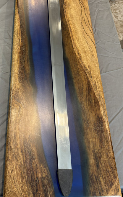 Live Oak Display Plaque with Blue Epoxy Inlay & Replica Sword – Handcrafted Presentation Piece
