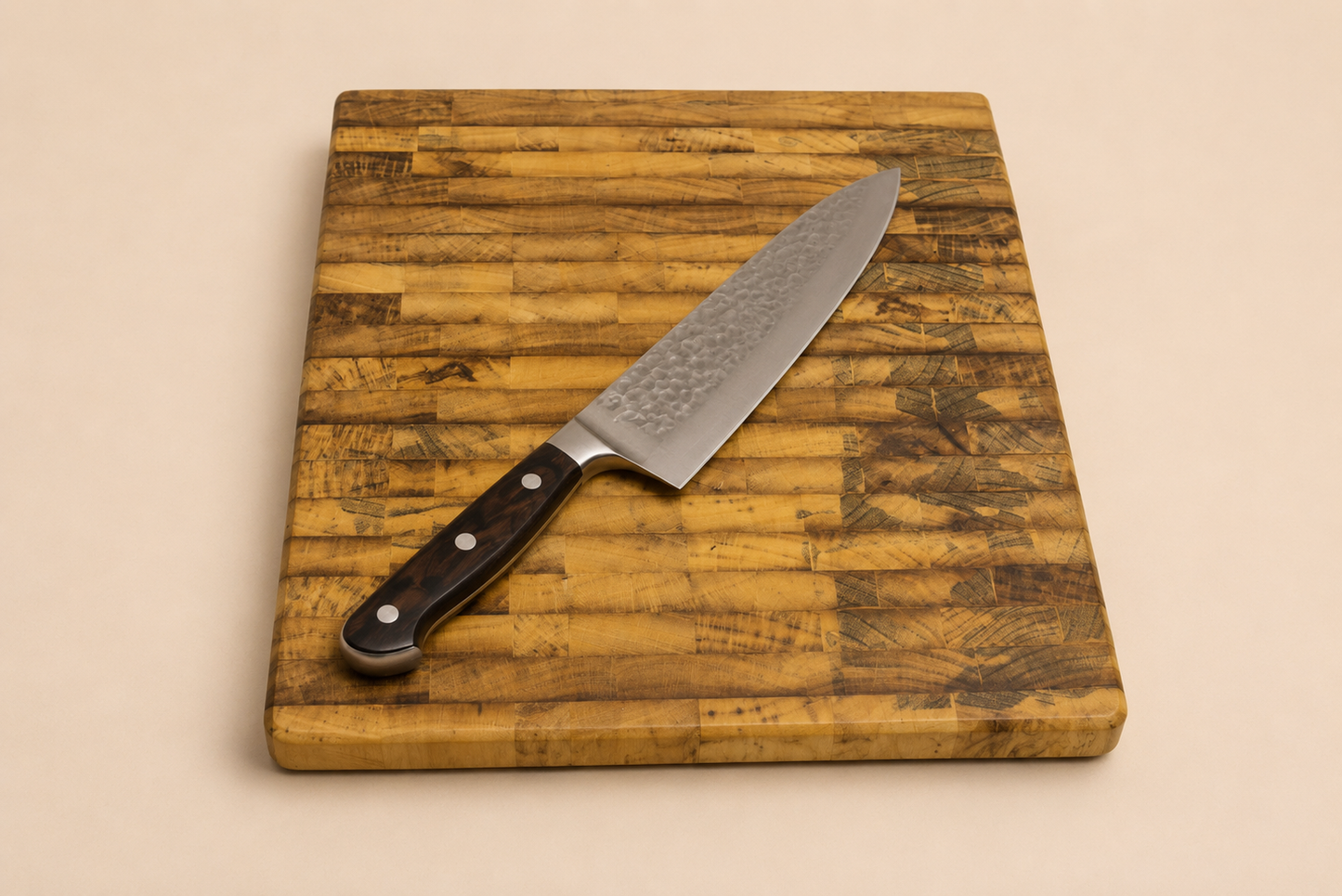 Handcrafted Magnolia End Grain Cutting Board with Beveled Bottom Handle (14" x 13")