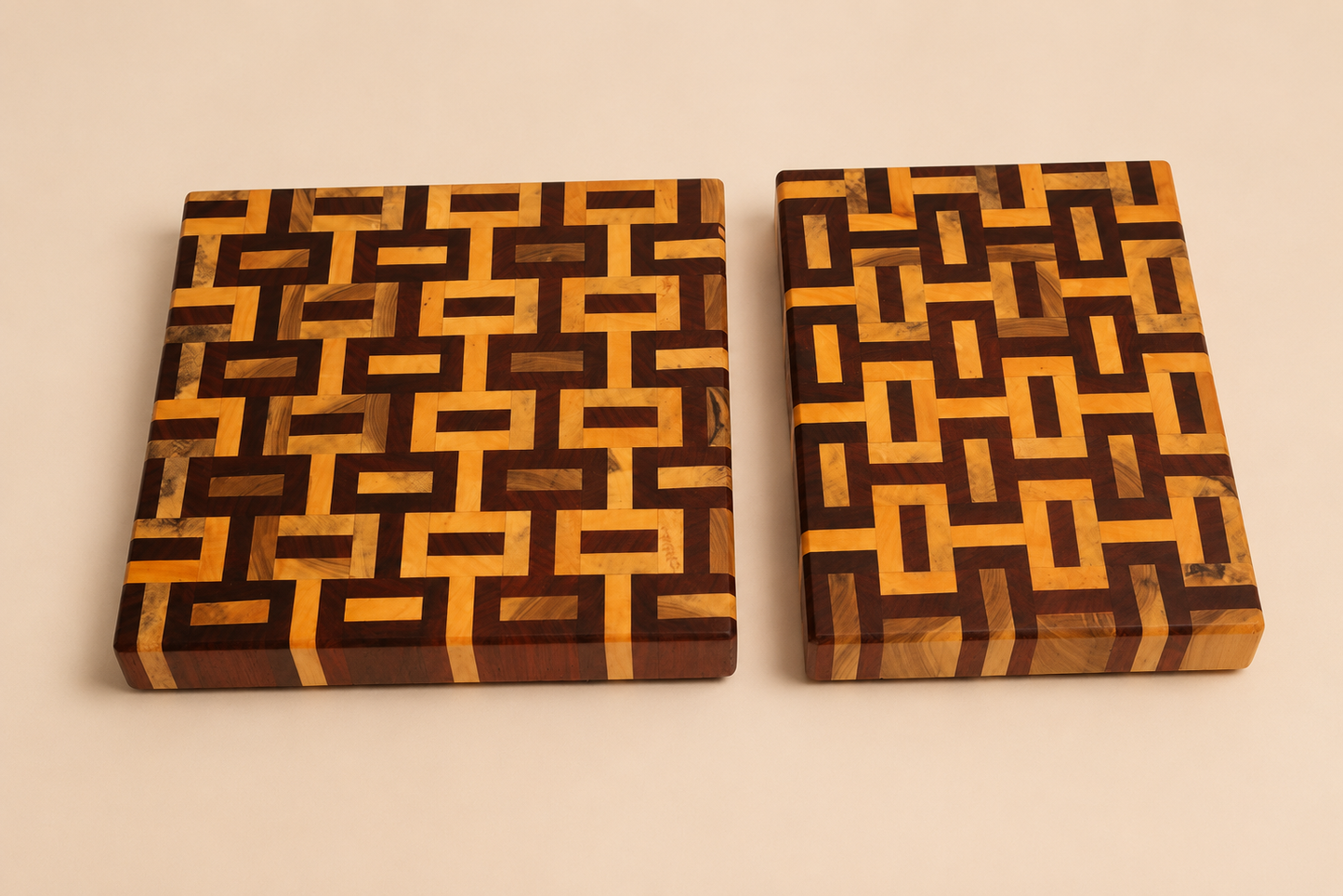 Magnolia & Padauk End Grain Patterned Cutting Board – Handcrafted Hardwood Kitchen Board (9.5" x 9.5")