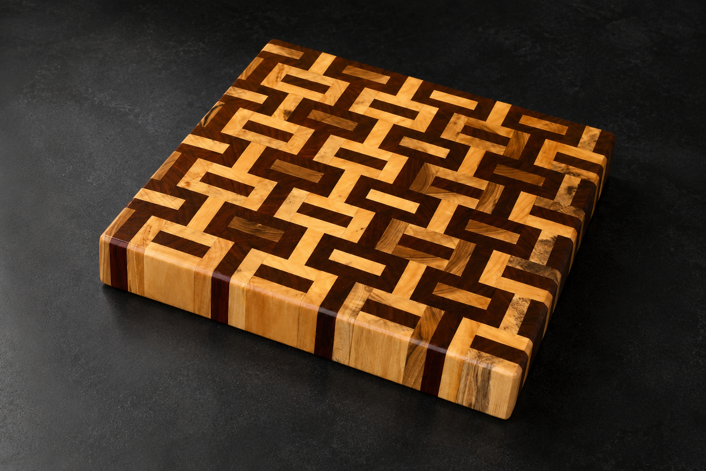 Magnolia & Padauk End Grain Patterned Cutting Board – Handcrafted Hardwood Kitchen Board (9.5" x 9.5")