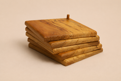 Set of five handcrafted hardwood coasters