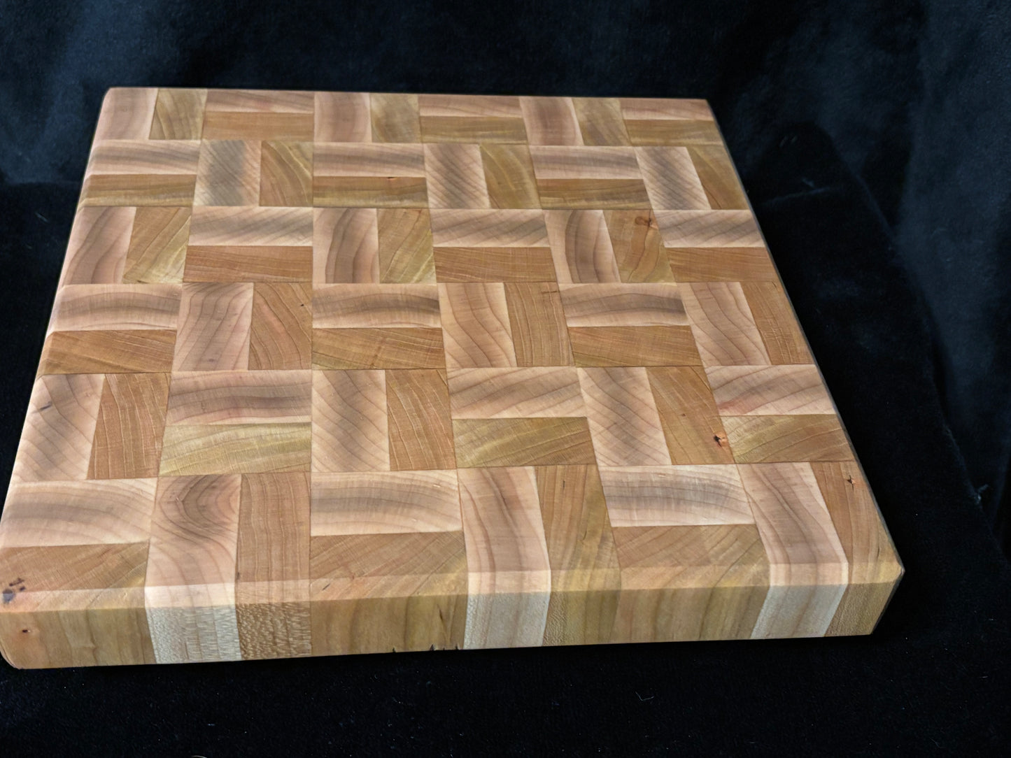 Maple & Cherry End Grain Patterned Cutting Board – Handcrafted Hardwood Kitchen Board (10.5" x 10.5")
