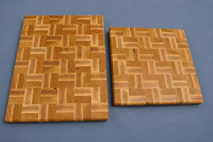 Maple & Cherry End Grain Patterned Cutting Board – Handcrafted Hardwood Kitchen Board (10.5" x 10.5")