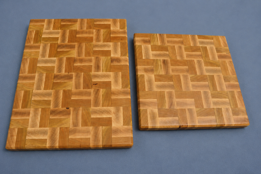 Maple & Cherry End Grain Patterned Cutting Board – Handcrafted Hardwood Kitchen Board (10.5" x 10.5")