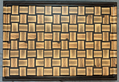 Maple & Walnut End Grain Basket Weave Cutting Board with Walnut Border (12" x 18")