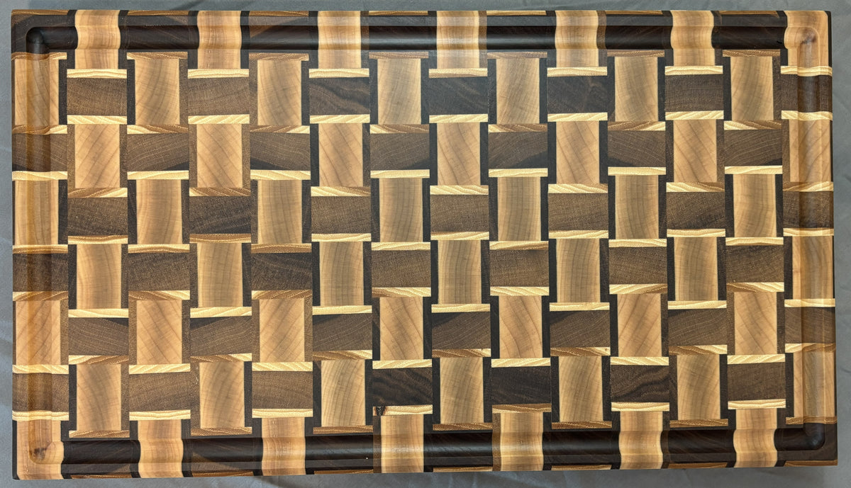 Maple & Walnut / Walnut & Hickory End Grain Basket Weave Cutting Board (10" x 18")