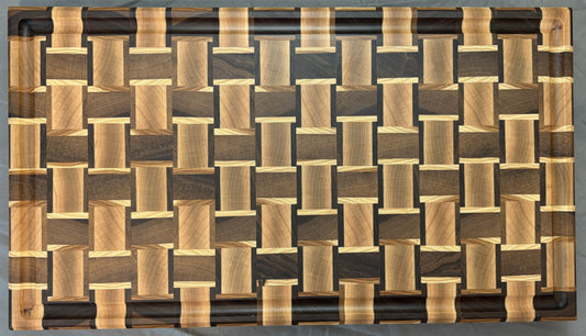 Maple & Walnut / Walnut & Hickory End Grain Basket Weave Cutting Board (10" x 18")