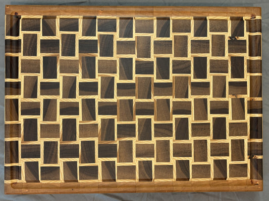 Walnut & Hickory End Grain Basket Weave Cutting Board with Cherry Border (11" x 16")