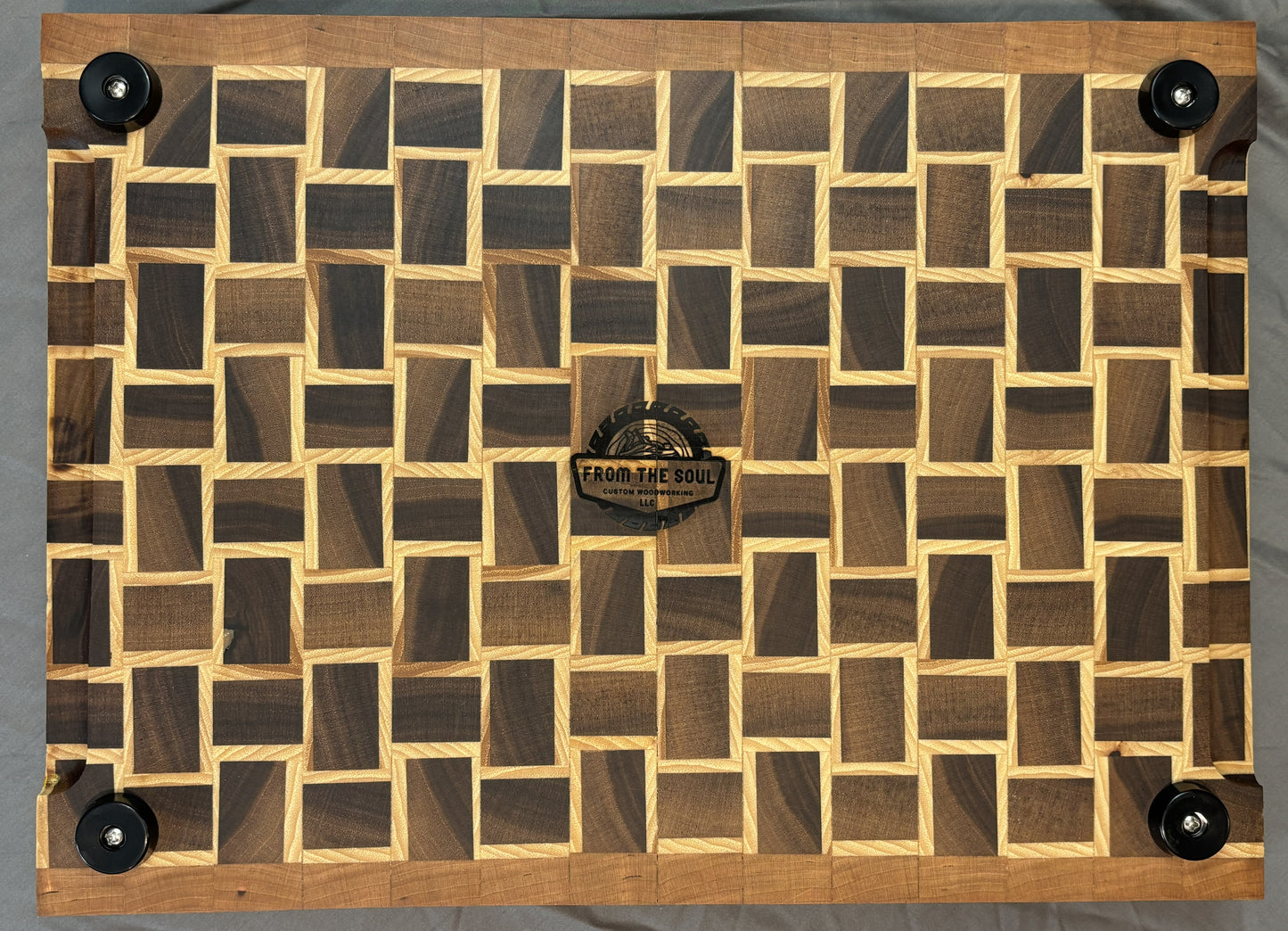 Walnut & Hickory End Grain Basket Weave Cutting Board with Cherry Border (11" x 16")