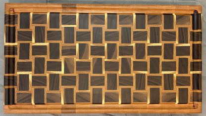 Walnut & Hickory End Grain Basket Weave Cutting Board with Cherry Border (9" x 17")