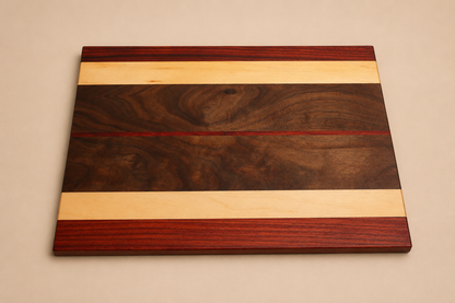 Handcrafted Walnut, Maple and Padauk Charcuterie Board (12" x 15")