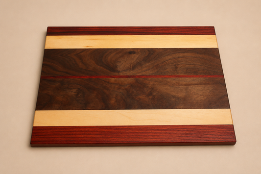 Handcrafted Walnut, Maple and Padauk Charcuterie Board (12" x 15")