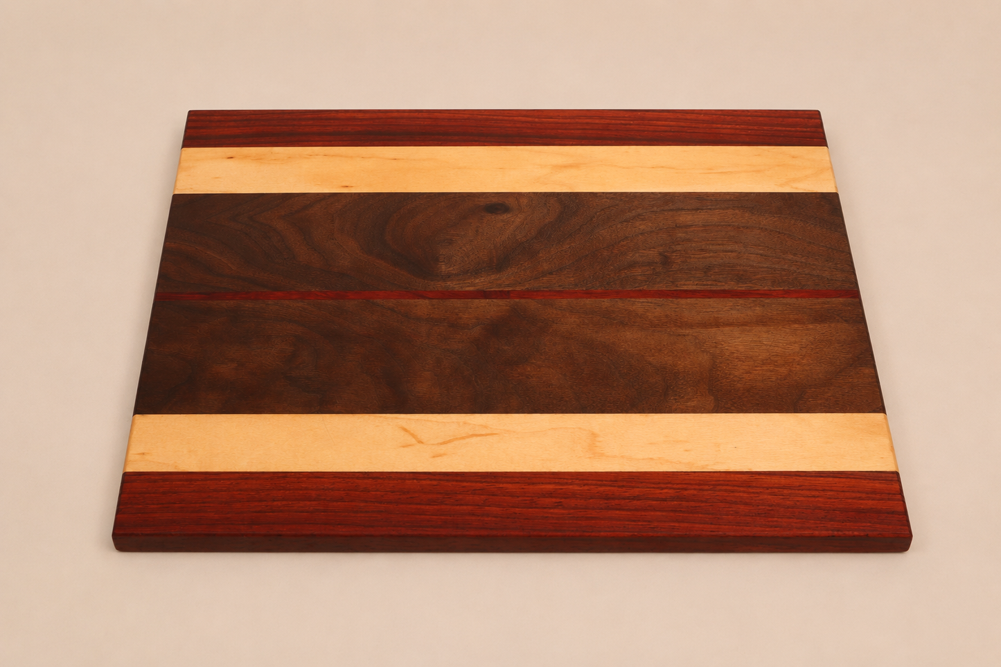 Handcrafted Walnut, Maple and Padauk Charcuterie Board (12" x 15")