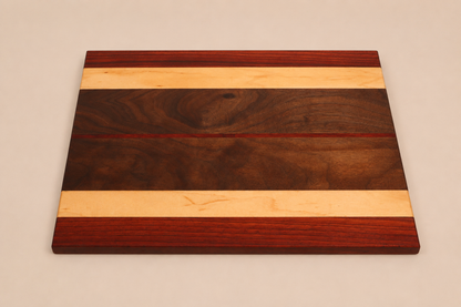 Handcrafted Walnut, Maple and Padauk Charcuterie Board (12" x 15")